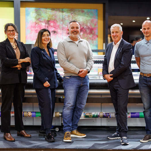 Innovate's Devitt (centre) and Broomfield (right) with the Durst team